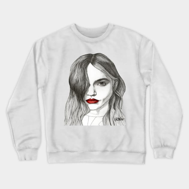 Sasha with Red Lips Crewneck Sweatshirt by paulnelsonesch